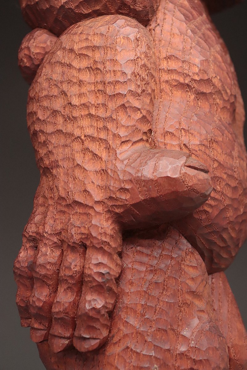 EM752 【野村たかあき 作】木彫鬼「鬼まじめ」高38.3cm 重2.2kg タトウ
