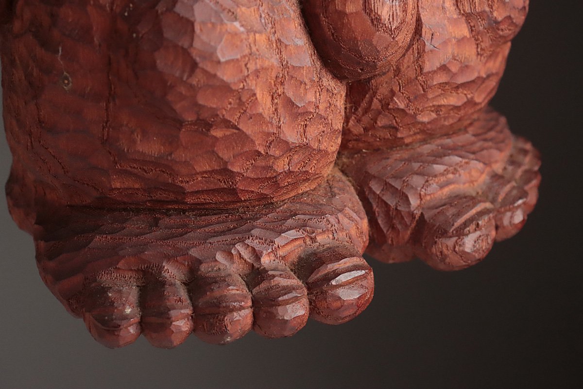 EM752 【野村たかあき 作】木彫鬼「鬼まじめ」高38.3cm 重2.2kg タトウ