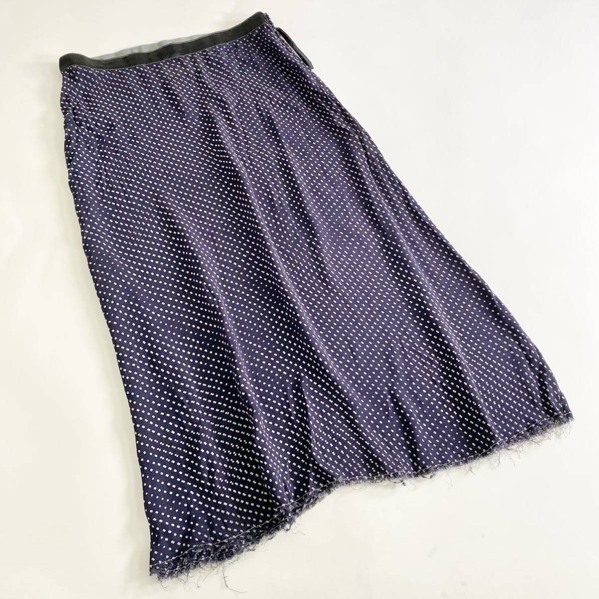 19h31《美品》フランス製 Maison Margiela メゾンマルジェラ ドットシアースカート サイズ40 M相当 ネイビー レディース ボトムス 春夏