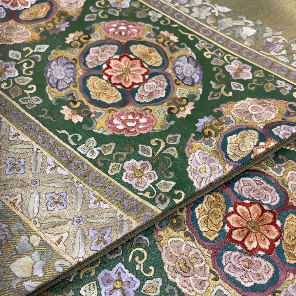 着物月花 引箔 蘇州刺繍 仙頭刺繍 総刺繍 袋帯 相良刺繍 正絹 三大
