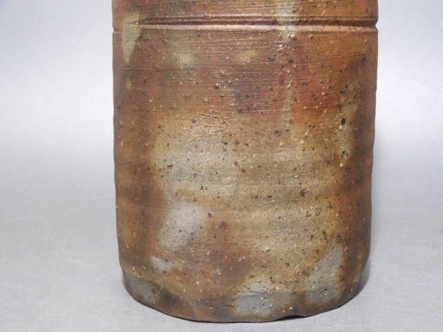 小像 備前焼 伊勢崎満作 面取花生 共箱 C R7582 人間国宝 伊勢崎淳