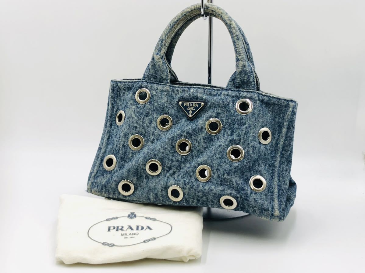 1円～ PRADA プラダ 定番ライン 人気のデニム カナパ ハンドバッグ