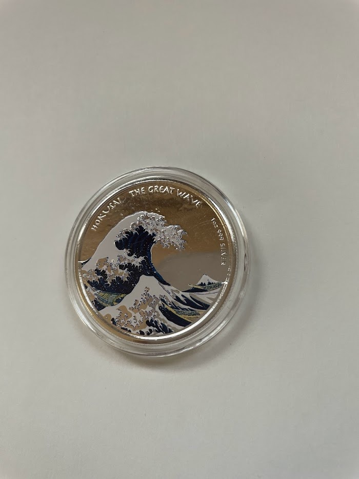 2017年（新品）カラープルーフ葛飾北斎 冨嶽三十六景 神奈川沖浪裏 純銀