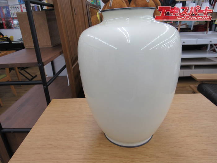 安藤七宝店 造 純銀縁玉釉有線七宝花図中太形花瓶 花瓶 壺 辻堂店