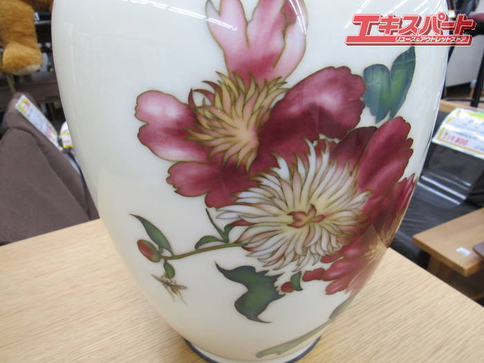 安藤七宝店 造 純銀縁玉釉有線七宝花図中太形花瓶 花瓶 壺 辻堂店