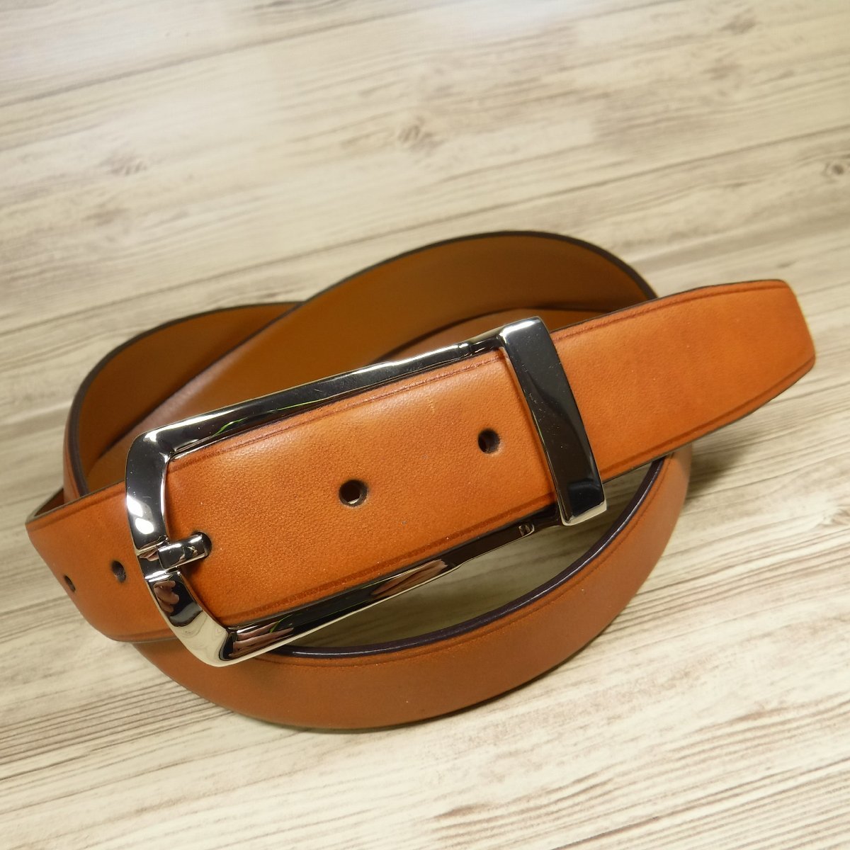 V328 COMME CA MEN コムサメン 日本製新品 キャメル 茶 メタルループ ヌメ革 レザーベルト ビジネスベルト オンオフ兼用