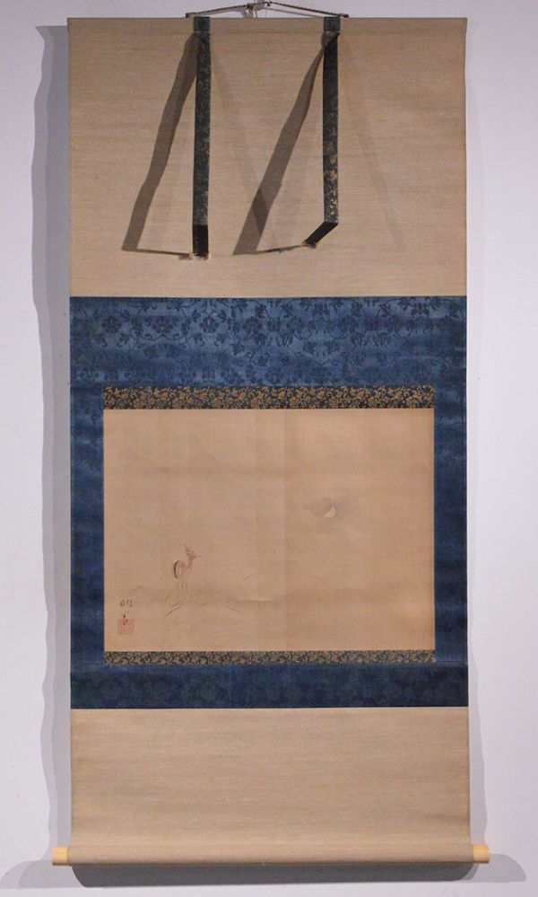 瓢】真作 田中訥言 月下孤鹿図 絹本 時代箱 復古大和絵派の祖 尾張愛知 