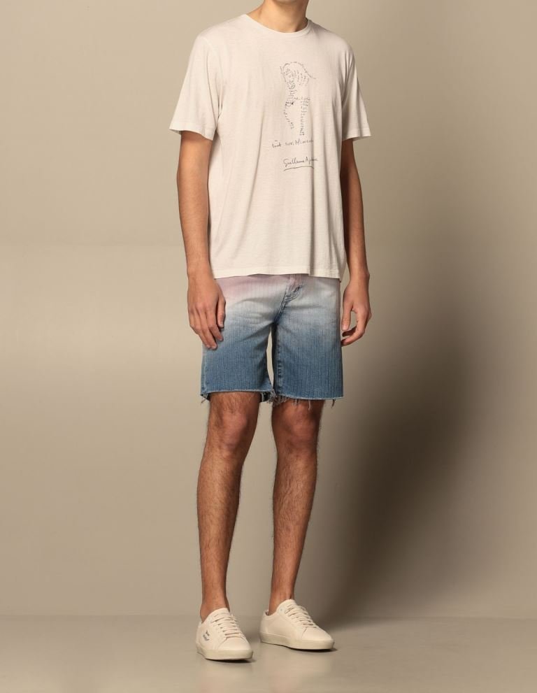 12万新品◆31◆【サンローラン】ピンク青グラデーション カットオフハーフデニムジーンズ 1円