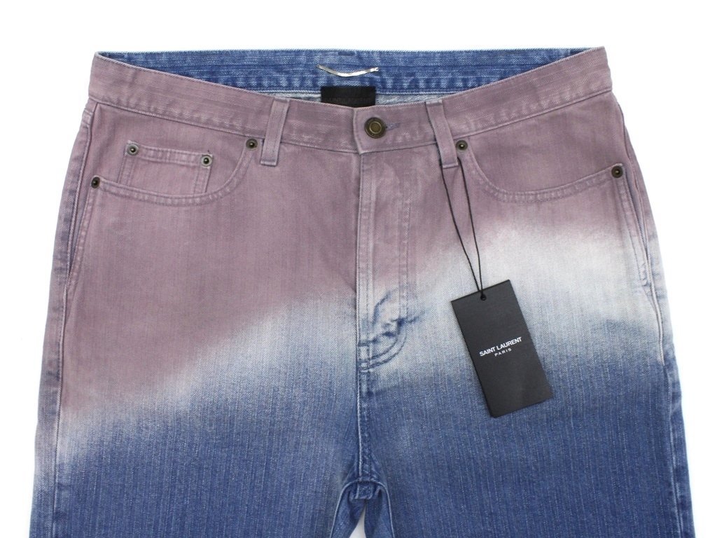 12万新品◆31◆【サンローラン】ピンク青グラデーション カットオフハーフデニムジーンズ 1円