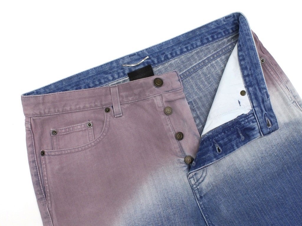 12万新品◆31◆【サンローラン】ピンク青グラデーション カットオフハーフデニムジーンズ 1円