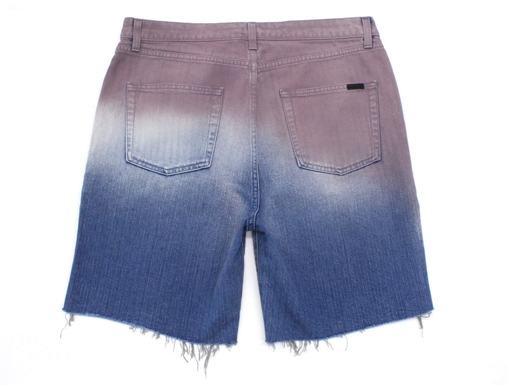12万新品◆31◆【サンローラン】ピンク青グラデーション カットオフハーフデニムジーンズ 1円