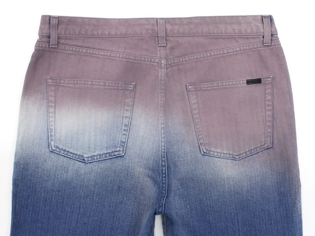 12万新品◆31◆【サンローラン】ピンク青グラデーション カットオフハーフデニムジーンズ 1円