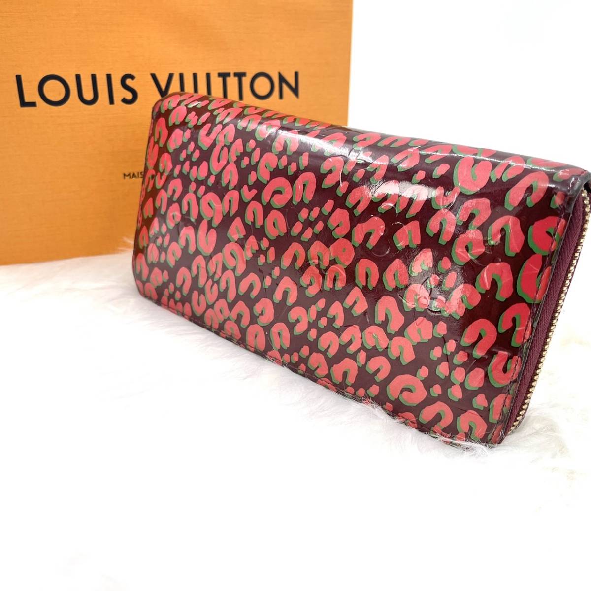 希少！1円スタート！ルイヴィトン LOUIS VUITTON ヴェルニ レオパード ジッピーウォレット ラウンド長財布 モノグラム ヒョウ柄 