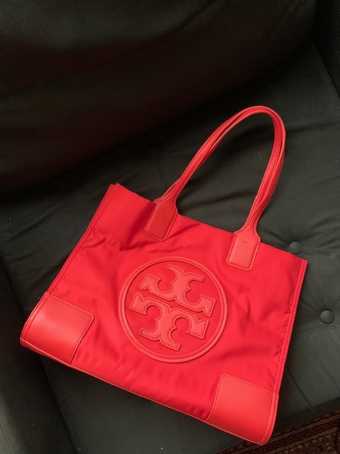 未使用】トリーバーチ◇◇トートバッグ/レザー×ナイロン/赤/TORY BURCH