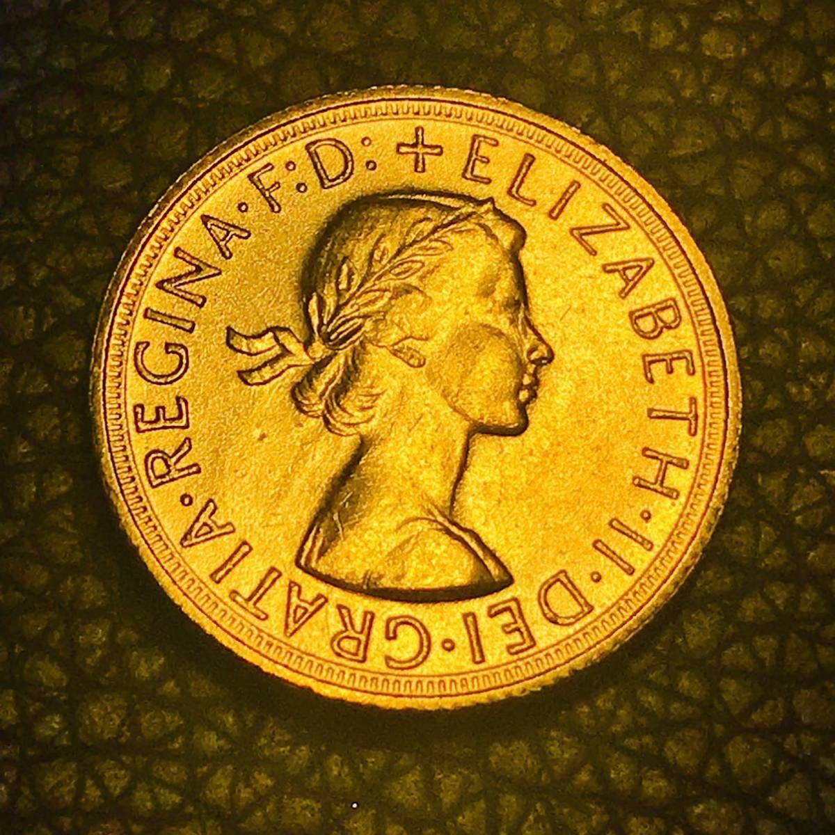 イギリス 金貨 1958年 エリザベス2世 1ソブリン 小型金貨 - イギリス