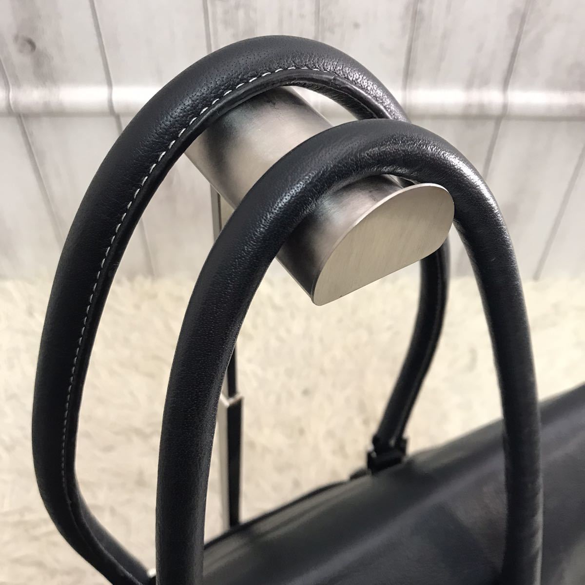 得価，HOT 1円【極美品】シップス SHIPS メンズ ビジネス トートバッグ ブリーフケース 被せ 大容量 A4 書類かばん PV レザー 本革 ネイビー 紺 