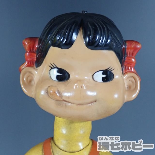 0Ws49◇当時物 古い 不二家 ペコちゃん 首振り人形 ソフビ 全高約32cm 