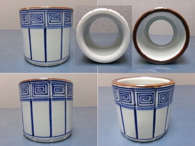 A58【 平安 祥堂 染付桶側 台子皆具 共箱(木箱)付き 】茶道具/水指/杓