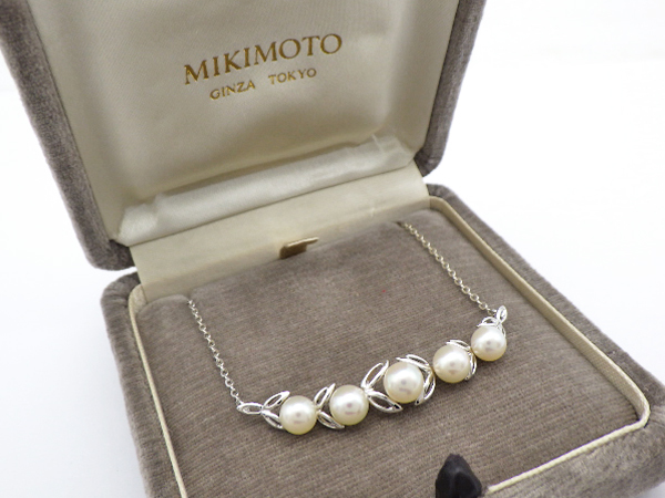 MIKIMOTO ミキモト パールネックレス 5P 真珠 S刻印 シルバー リーフ