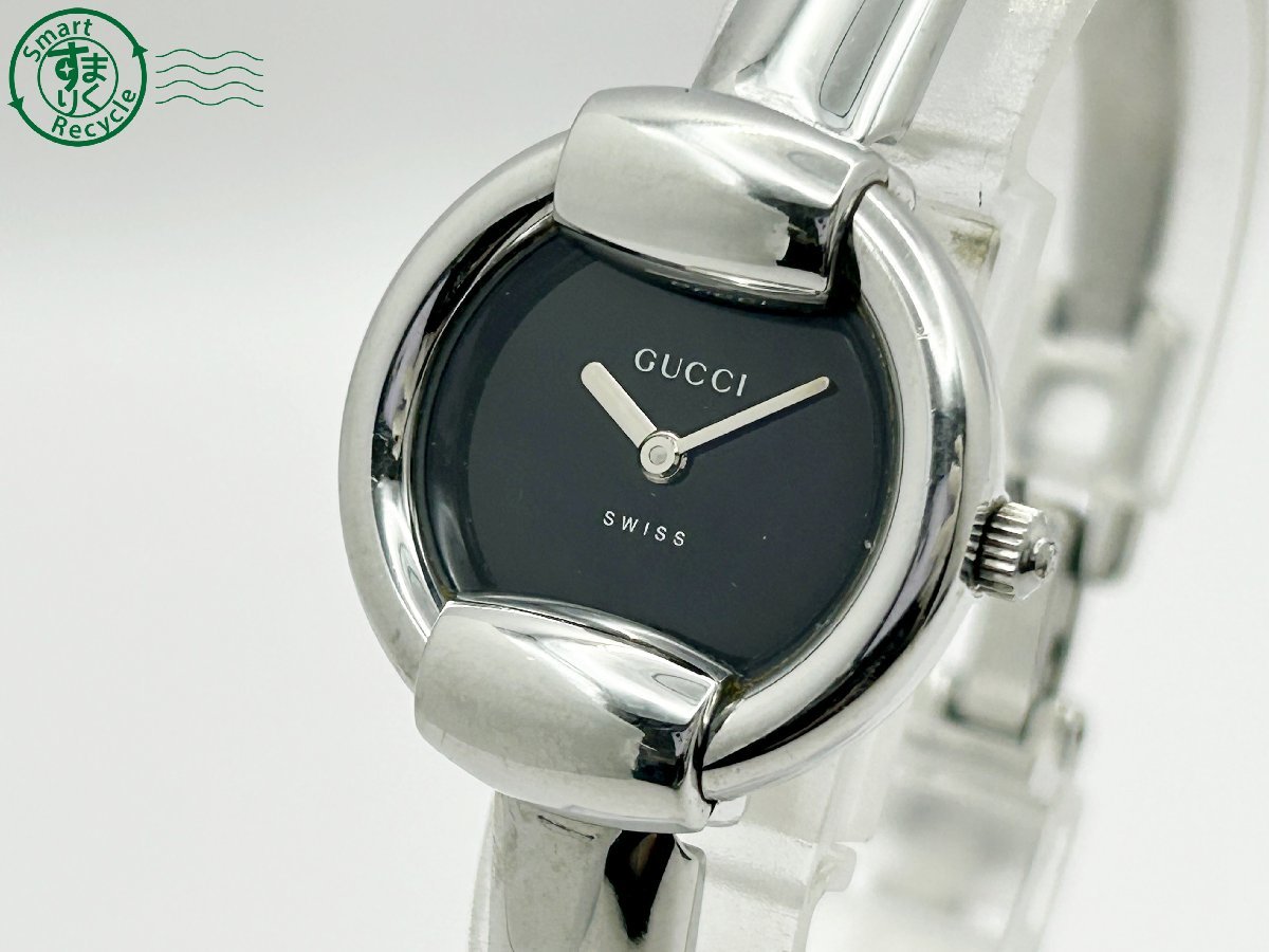09522027　◇ GUCCI グッチ 1400L 黒文字盤 シルバー バングルウォッチ レディース クォーツ QUARTZ QZ 腕時計 中古