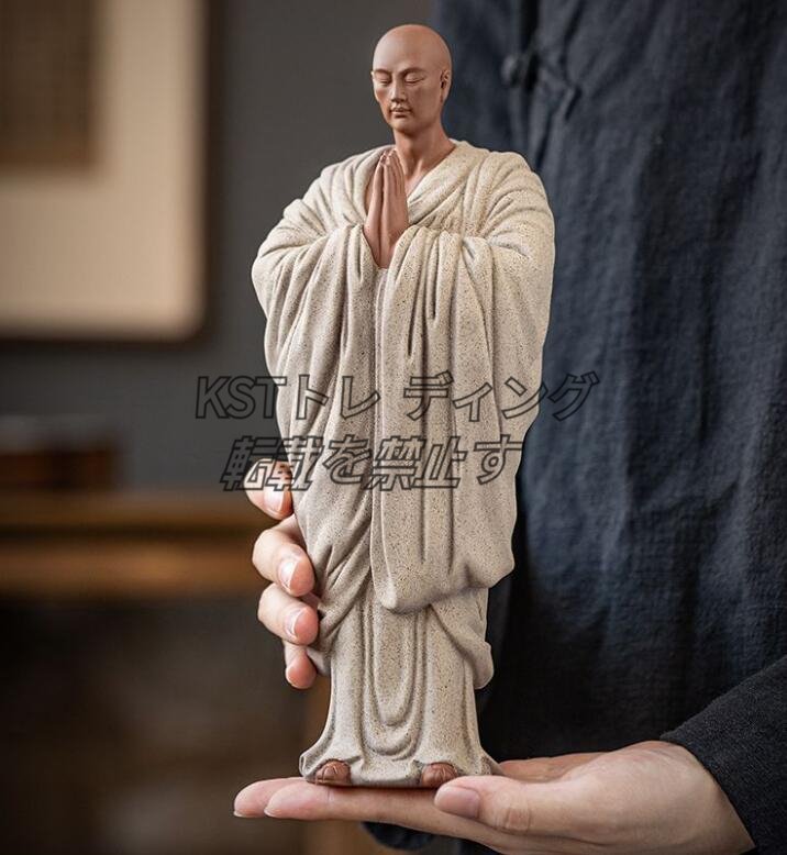 手作り紫砂*小坊主*求仏*置物高さ約25.5cm 置物