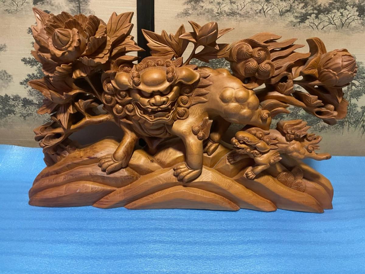 獅子 親子 木彫り Yahoo!オークション - 「唐獅子 木彫」の落札相場