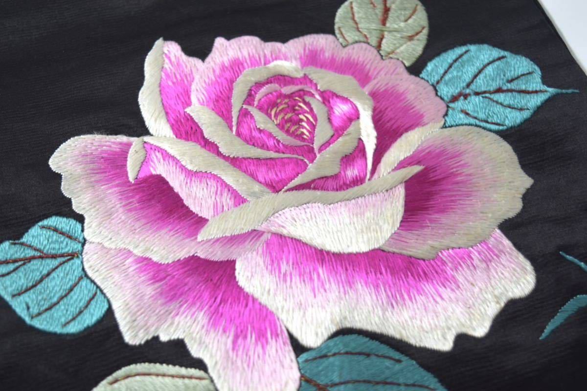 Y622 アンティーク名古屋帯 大正ロマン 着物 日本刺繍 手刺繍 薔薇