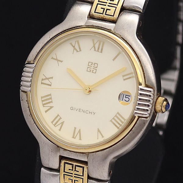 1円 稼働 良品 ジバンシイ QZ TR.17.XV アイボリー文字盤 デイト 