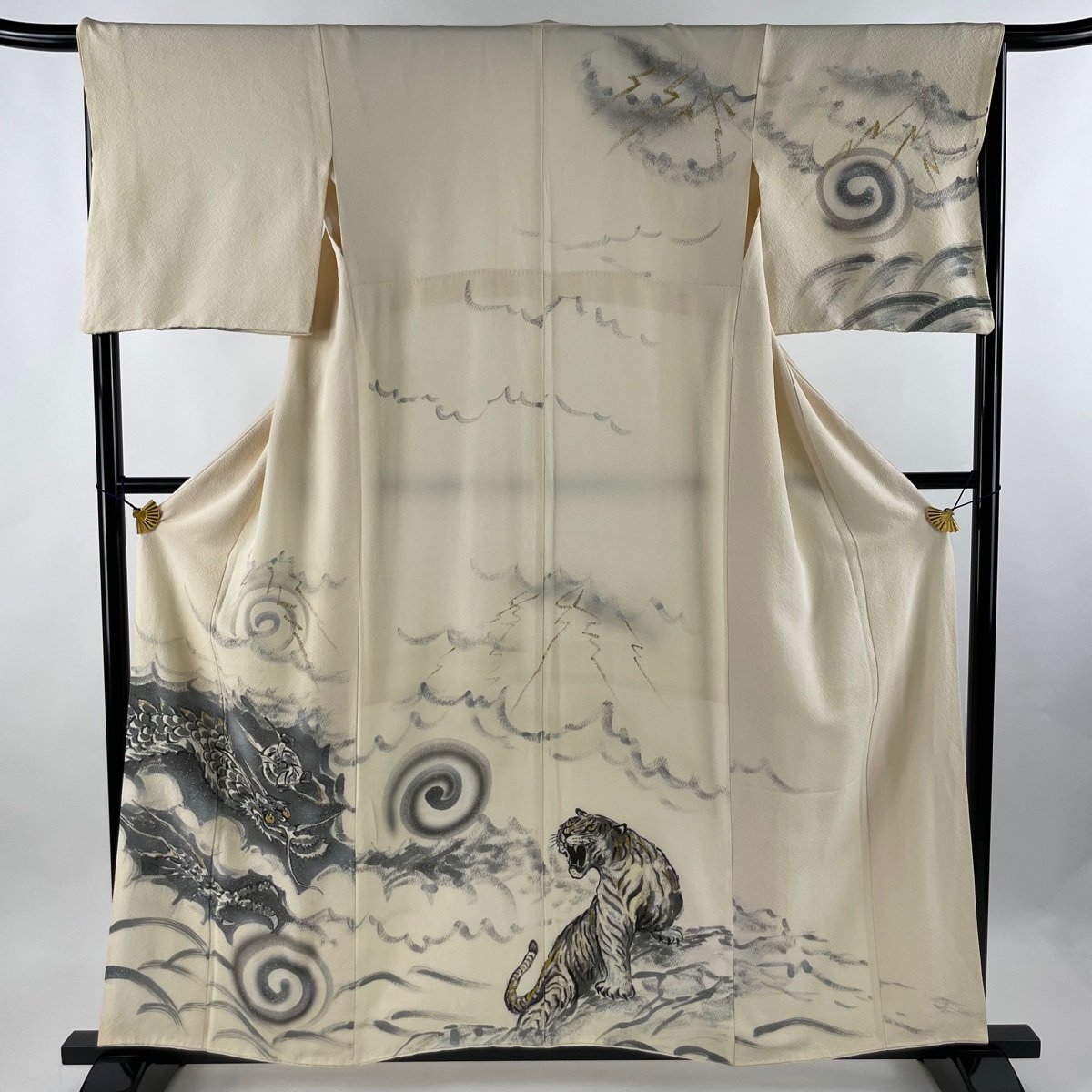 訪問着 身丈159cm 裄丈66cm M 袷 龍虎 金銀彩 クリーム 正絹 名品 訪問