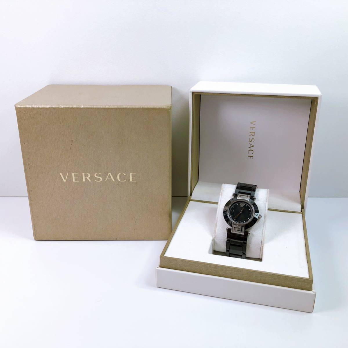 84【中古】VERSACE ヴェルサーチ メンズ腕時計 92Q ブラック/シルバー 