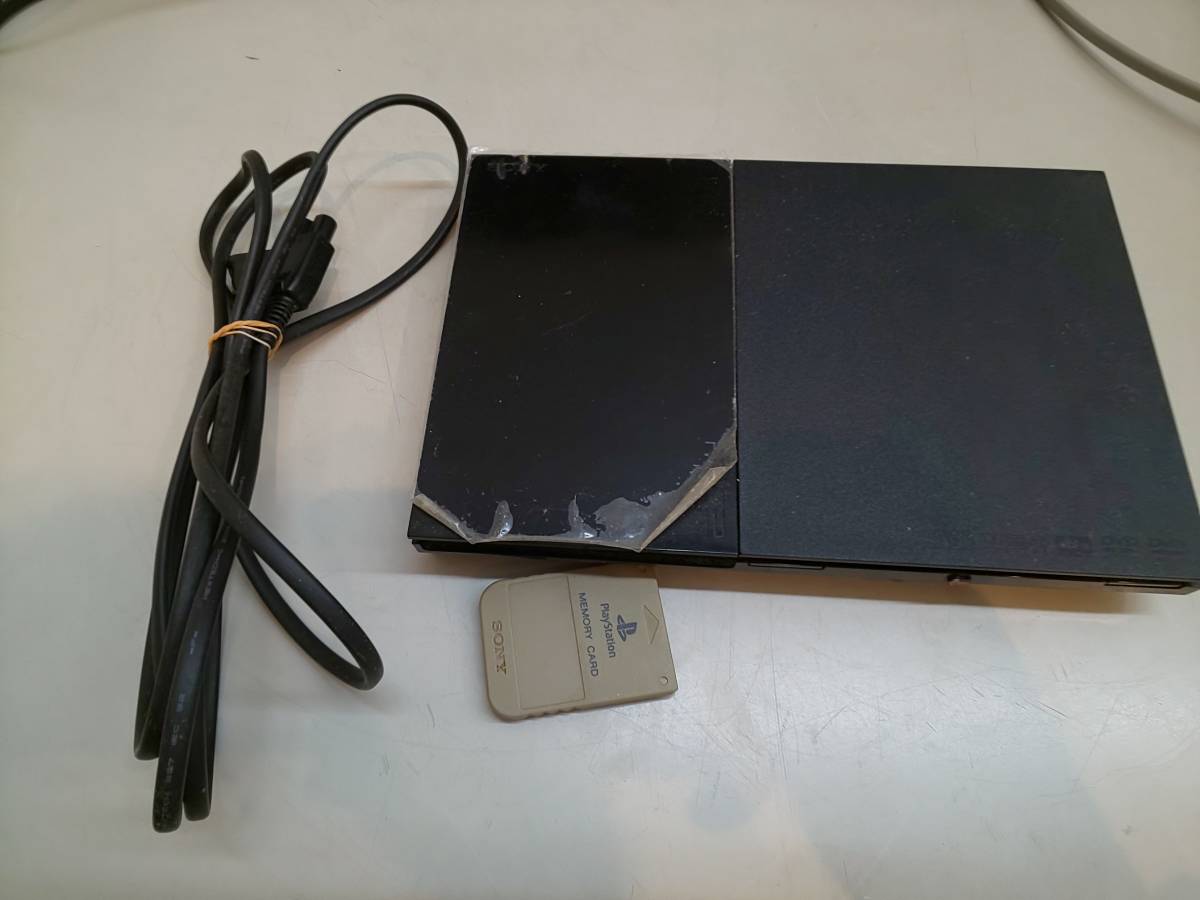 26965○PS2 本体・PS1メモリーカード・電源コード 稼働 薄型 ブラック
