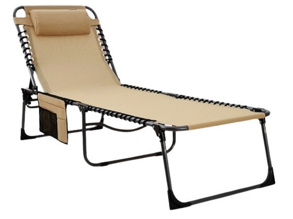 【一円スタート】KingCamp キングキャンプ デッキチェア コット 3WAY リクライニング 折りたたみベッド 収納袋付 軽量 ベージュ 1円 D8688