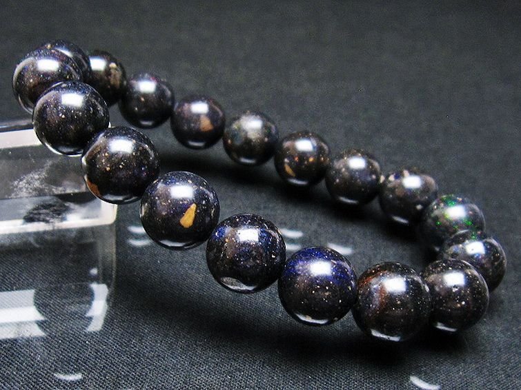 銀座東道◆超レア極品天然AAAAAブラックオパールブレスレット 11mm [T249-4313]