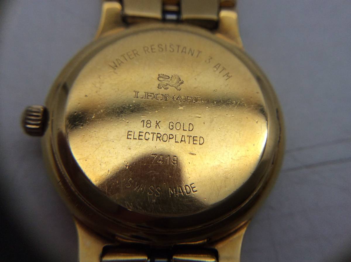 784 LEONARD レオナール QZ レディース 腕時計 18K GOLD ELECTROPLATED 