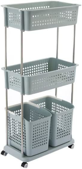 ラックカート キッチンワゴン 幅広 キャスター付き 可動 キャスター付き キッチンラック 高さ120cm 4カゴ付き幅広ラック (ブルー)