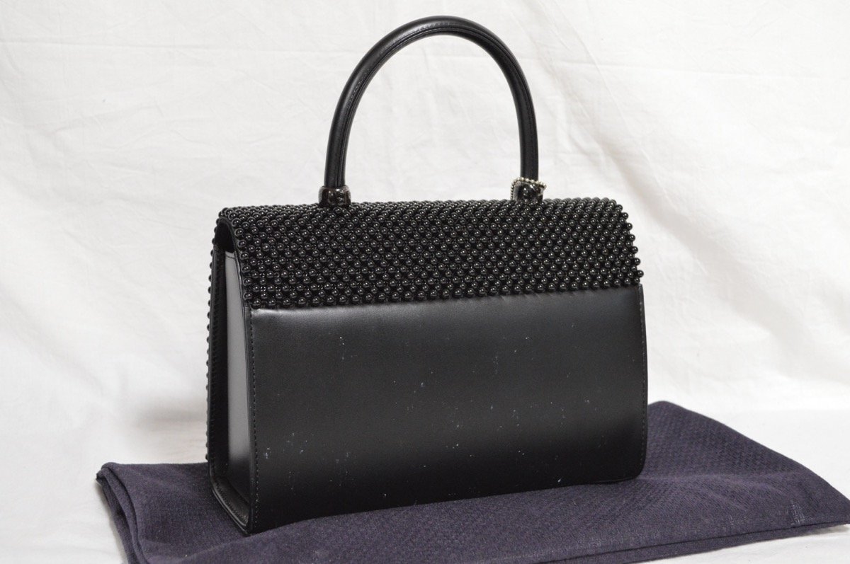 1円○極美品○PERSOGE○黒珊瑚使用 ハンドバッグ○ブラック サンゴ 