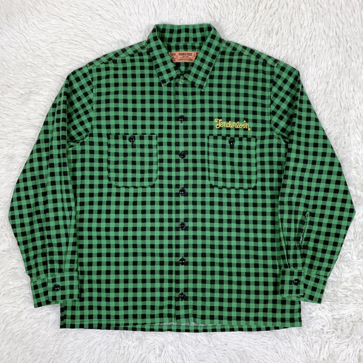 初期 テンダーロイン TENDERLOIN チェック ネルシャツ 刺繍 グリーン 緑 Mサイズ