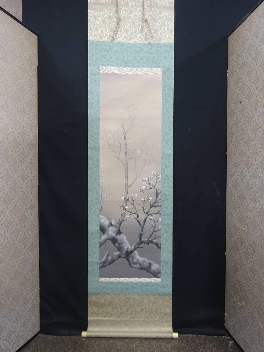 T12 模写 掛軸 肉筆 横山大観 梅花之図 絹本着色 二重箱 蔵出し うぶ品