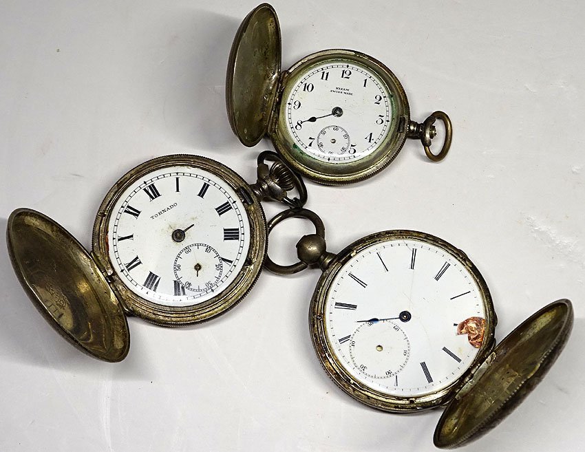 緑屋fc□ アンティーク 銀製ケース 機械式懐中時計 3点 ジャンク i9/9-