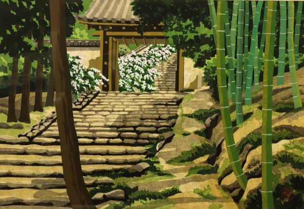 3395□【真作】井堂雅夫 「白毫寺」 木版 限定200部 直筆サイン 吉田光