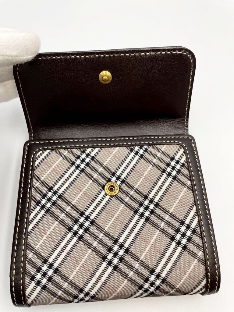 バーバリー　ブルーレーベル　二つ折り財布　ダークブラウン× チェック　小銭入れ付き　美品　レディース　三つ折り財布　コインケース