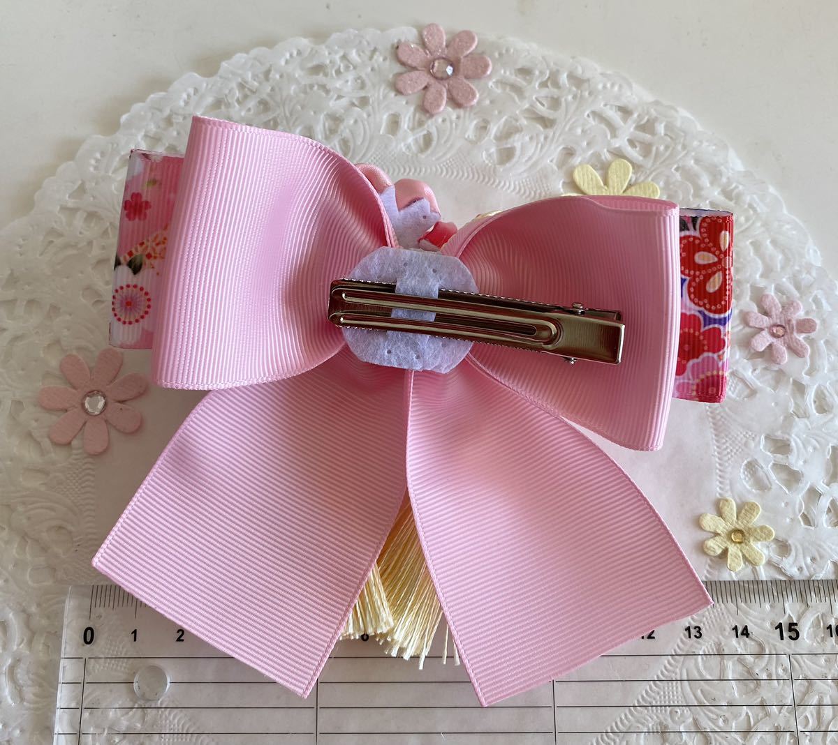 ハンドメイド リボン 和風ヘアクリップ 45桜 着物 袴に 七五三 髪飾り ネコポス送料込み_2