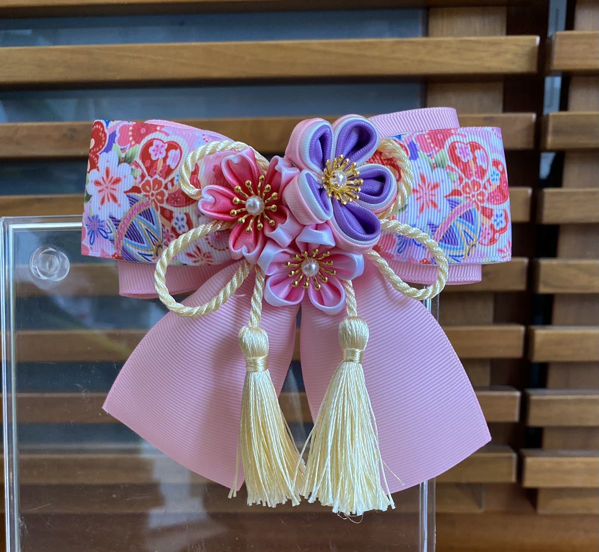 ハンドメイド リボン 和風ヘアクリップ 45桜 着物 袴に 七五三 髪飾り ネコポス送料込み_3