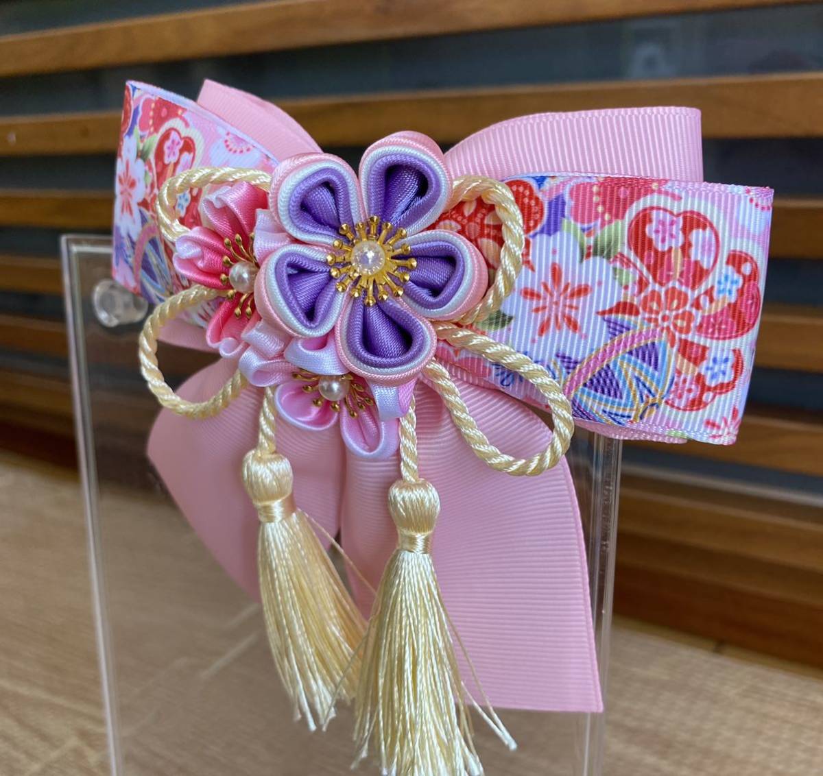ハンドメイド リボン 和風ヘアクリップ 45桜 着物 袴に 七五三 髪飾り ネコポス送料込み_4