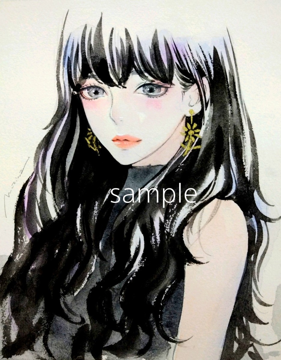 肉筆原画 絵画 手描きイラスト ドローイング オリジナル 美人画 F2ほど