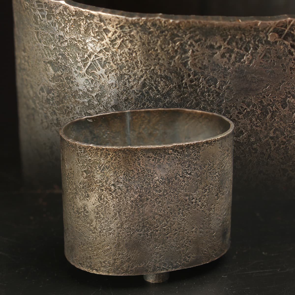 EN355 モダンアート 鍍銀 楕円形 三足香炉 幅6.8cm 重155g・橢圓式三足小炉・香爐 検)山下晴義