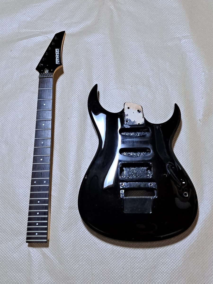 ジャンク】 FERNANDES ギター パーツ 部品 ネック ボディ ブラック 黒