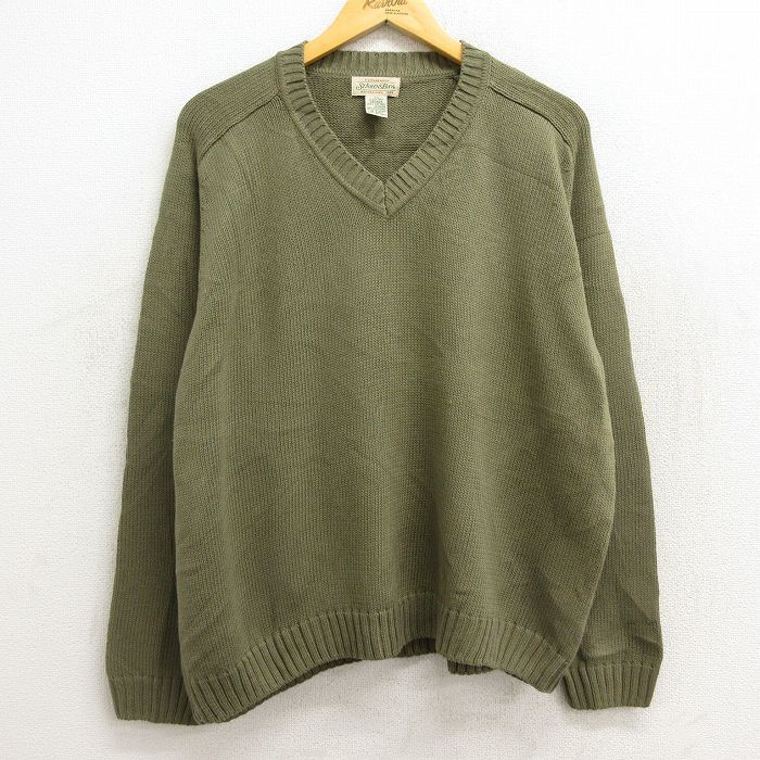 新品，定番 XL/古着 長袖 セーター メンズ 00s 無地 コットン Vネック 濃緑 グリーン 23jan25 ニット トップス(XLサイズ以上)｜売買されたオークション情報、yahooの商品情報をアーカイブ公開 - オークファン XLサイズ以上