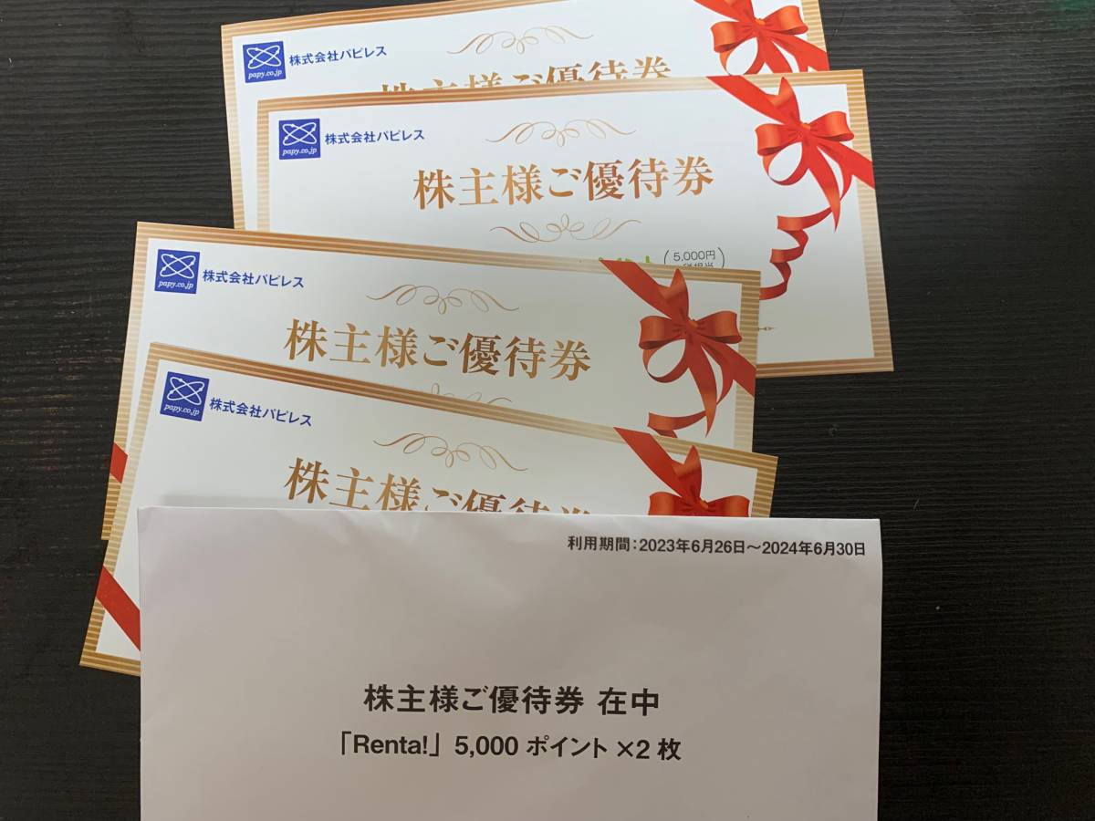 パピレス　株主優待　Renta! 5000ポイント　４枚セット（20000ポイント相当）