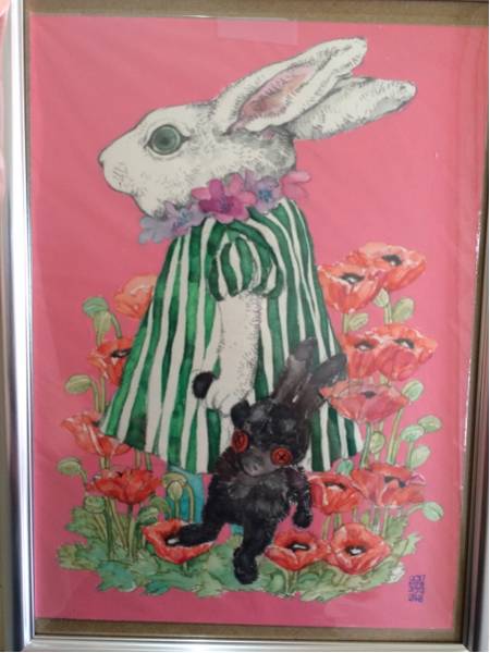 ヒグチユウコ 原画 緑縞うさぎ(動物画)｜売買されたオークション情報